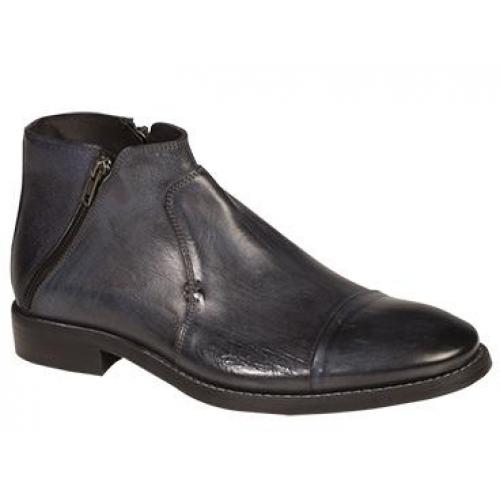 Bacco Bucci "City" Navy Genuine Hand-Burnished Calfskin Side Zip Ankle Boot 7444-39